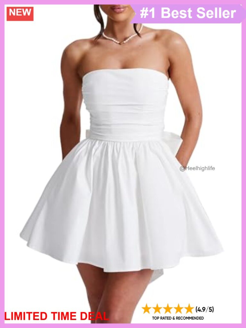 Strapless Ruched Mini Dress Oversized Back Bow A-Line Party